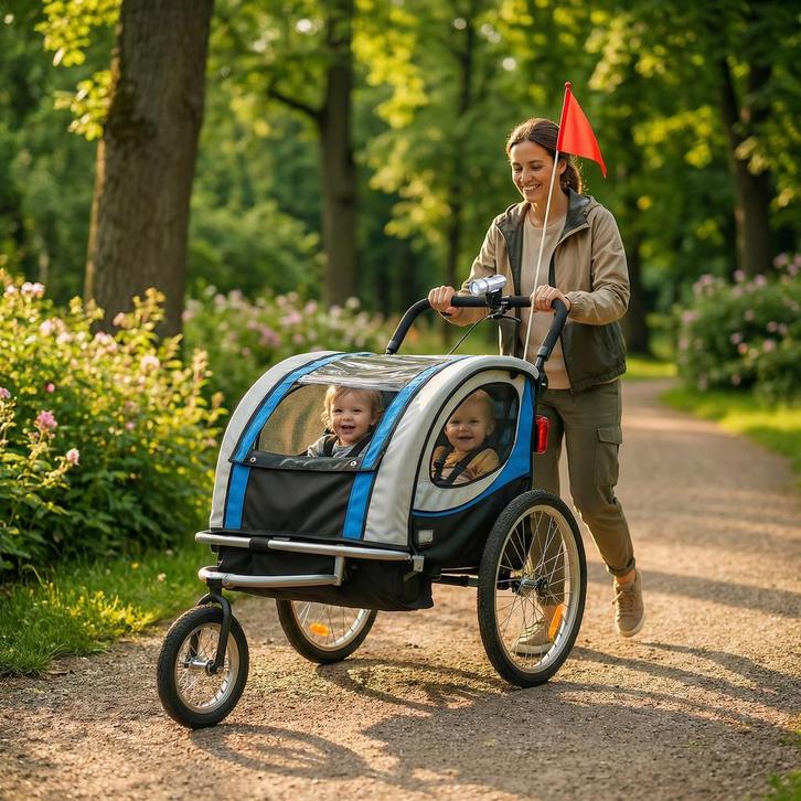 Kinderfietskar | Met Schokbreker | Premium | OP=OP, Fietsen en Brommers, Fietsaccessoires | Aanhangers en Karren, Opvouwbaar, 40 tot 60 kg