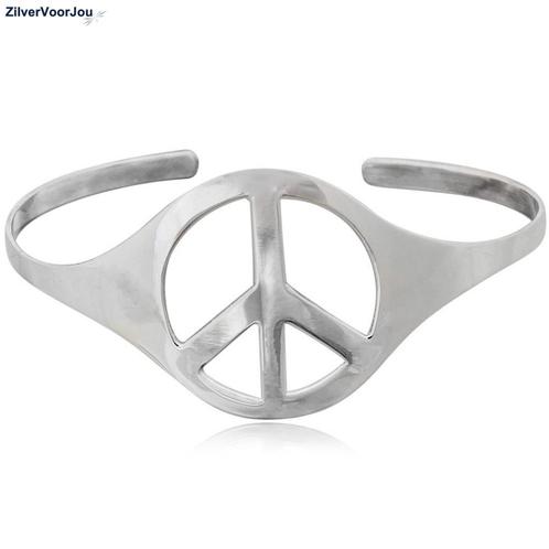 Zilveren peace klemarmband, Sieraden, Tassen en Uiterlijk, Armbanden, Nieuw, Verzenden