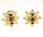 Oorbellen - 18 karaat Geel goud Robijn - Smaragd, Sieraden, Tassen en Uiterlijk, Oorbellen, Nieuw