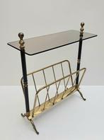Bijzettafel - Glas - Vintage bijzettafel met krantenrek
