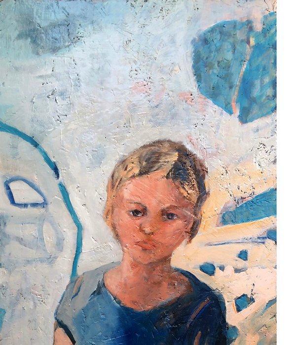 Emmanuelle TENAILLEAU - Lenfant et loiseau, Antiek en Kunst, Kunst | Schilderijen | Modern