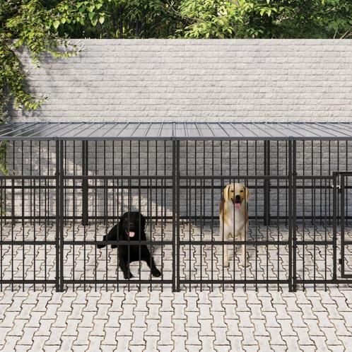 vidaXL Hondenkennel met dak 15,02 m² staal, Dieren en Toebehoren, Honden-accessoires, Nieuw, Verzenden