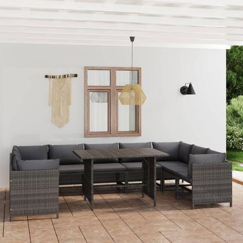 vidaXL 10-delige Loungeset met kussens poly rattan grijs, Tuin en Terras, Tuinsets en Loungesets, Loungeset, Nieuw, Rotan, Verzenden