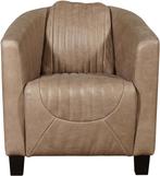 Taupe leren landelijke kuipstoel - poot hout zwart - Vintage, Huis en Inrichting, Fauteuils, Klassiek, Nieuw, Ophalen of Verzenden