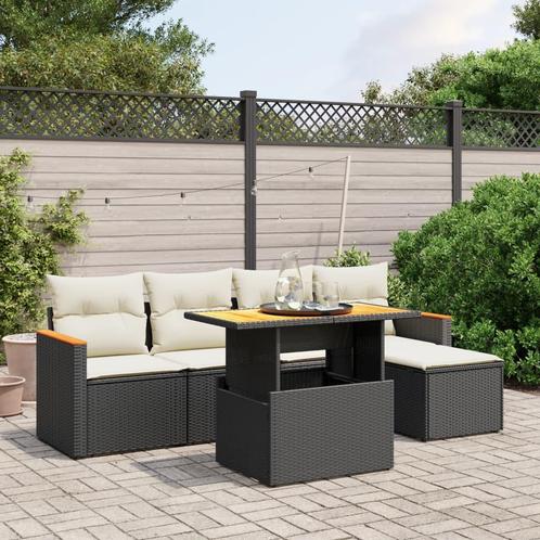 vidaXL 6-delige Loungeset met kussens poly rattan zwart, Tuin en Terras, Tuinsets en Loungesets, Loungeset, Nieuw, Rotan, Verzenden