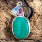 Zeldzame natuurlijke chrysopraastoermalijn Hanger 925 zilver