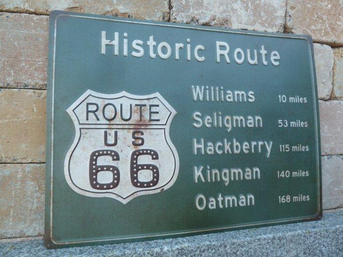 Reclamebord - Route 66 wegwijzer snelweg bord - Voorkant, Antiek en Kunst, Antiek | Wandborden en Tegels