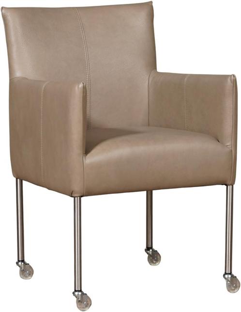 Taupe leren moderne kuipstoel - poot rond rvs met wiel - Gra, Huis en Inrichting, Stoelen, Eén, Overige kleuren, Nieuw, Leer, Ophalen of Verzenden