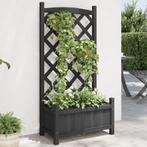 vidaXL Plantenbak met latwerk massief vurenhout zwart, Tuin en Terras, Bloembakken en Plantenbakken, Verzenden, Nieuw, Hout
