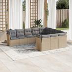 vidaXL 10-delige Loungeset met kussens poly rattan beige, Tuin en Terras, Verzenden, Nieuw, Rotan, Loungeset