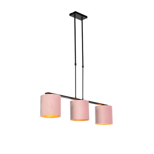 Hanglamp met velours kappen roze met goud 20cm - Combi 3, Huis en Inrichting, Lampen | Hanglampen, Nieuw, Overige materialen, 75 cm of meer