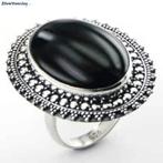 Zilveren grote cabochon zwarte agaat ring, Sieraden, Tassen en Uiterlijk, Ringen, Verzenden, Nieuw, Zilver