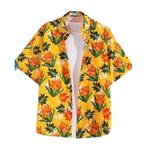 Hawaii Party Blouse – Geel met Oranje Bloemen – - Maat M, Ophalen of Verzenden, Nieuw, Maat 48/50 (M)