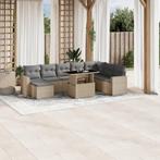 vidaXL 9-delige Loungeset met kussens poly rattan beige, Verzenden, Nieuw, Rotan, Loungeset