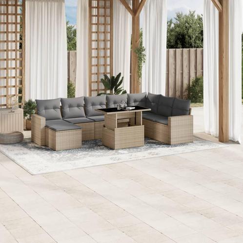 vidaXL 9-delige Loungeset met kussens poly rattan beige, Tuin en Terras, Tuinsets en Loungesets, Loungeset, Nieuw, Rotan, Verzenden