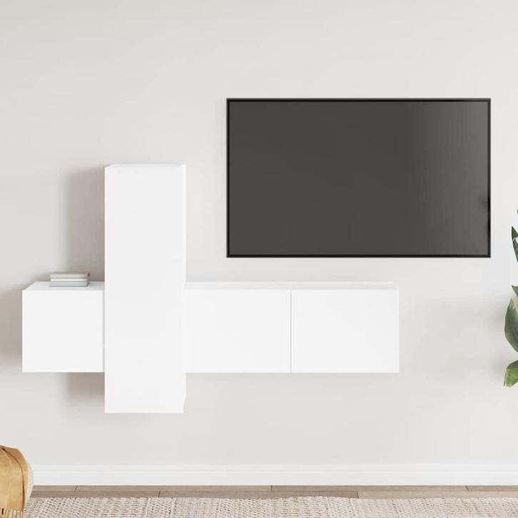 vidaXL 3-delige Tv-meubelset bewerkt hout wit, Huis en Inrichting, Kasten | Televisiemeubels, 25 tot 50 cm, Nieuw, Overige houtsoorten