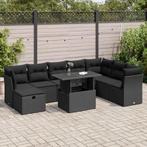 vidaXL 9-delige Loungeset met kussens poly rattan zwart, Verzenden, Nieuw, Rotan, Loungeset