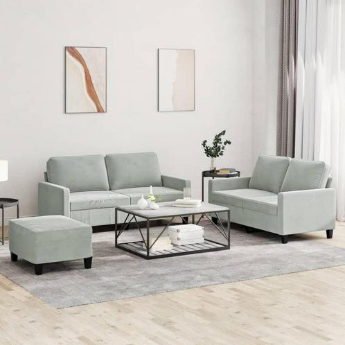 vidaXL 3-delige Loungeset met kussens fluweel lichtgrijs, Huis en Inrichting, Banken | Bankstellen, Nieuw, Stof, Vierpersoons of meer