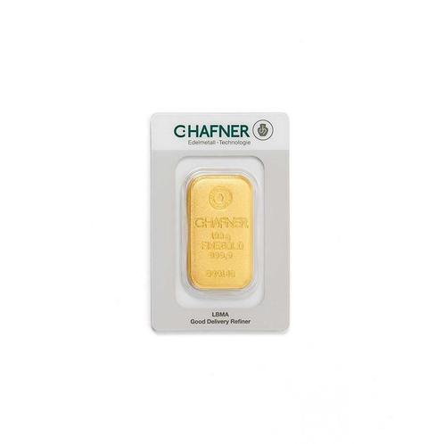 100 gram gegoten goudbaar C.Hafner met certificaat LBMA, Postzegels en Munten, Edelmetalen en Baren, Goud, Verzenden