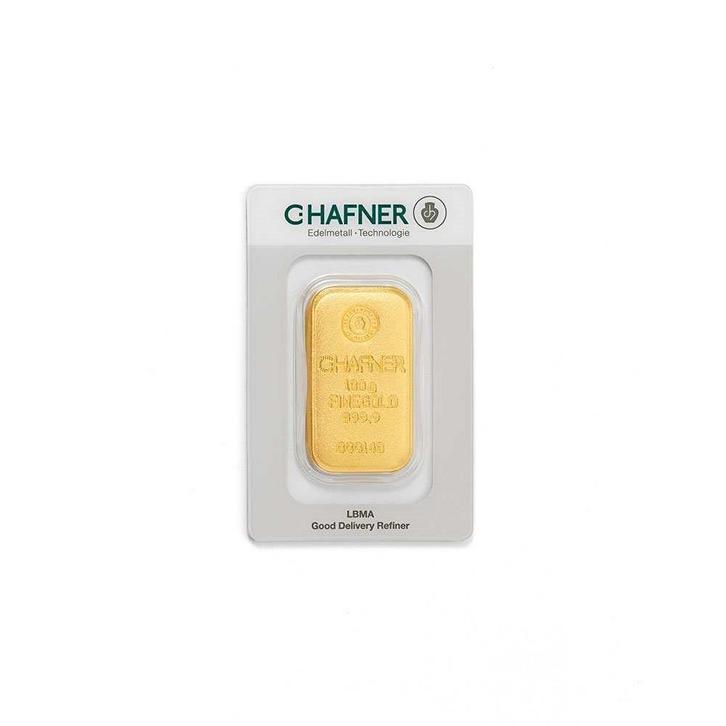 100 gram gegoten goudbaar C.Hafner met certificaat LBMA, Postzegels en Munten, Edelmetalen en Baren, Goud, Verzenden
