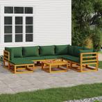 vidaXL 8-delige Loungeset met groene kussens massief hout, Verzenden, Nieuw, Hardhout, Loungeset