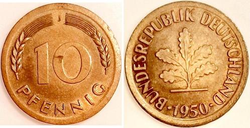 1950j Duitsland 10 Pfennig 1950 J zu groß 22,2 mm, sehr b.., Postzegels en Munten, Munten | Europa | Niet-Euromunten, Verzenden