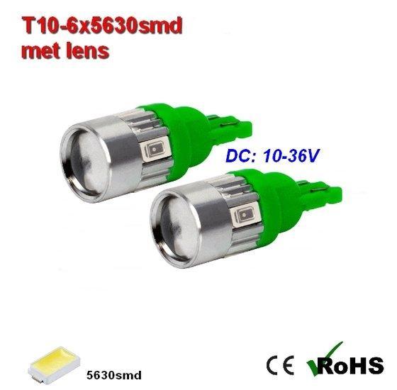 2x -T10 led lamp  met 6 x 5630smd  Groen 10 tot 36Volt, Auto diversen, Auto-accessoires, Verzenden