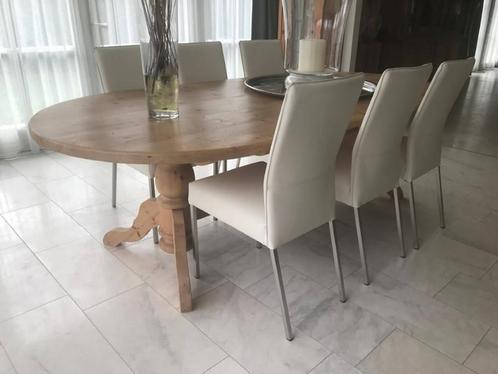 Set van 6 leren eetkamerstoelen - wit leer, Huis en Inrichting, Stoelen, Overige kleuren, Nieuw, Leer, Ophalen of Verzenden
