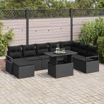 vidaXL Tuin Sofa Set 9 pcs Zwart Poly rattan en gepoedercoat, Verzenden, Nieuw, Rotan