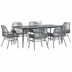 vidaXL 7-delige Tuinset met kussens poly rattan glas grijs, Tuin en Terras, Tuinsets en Loungesets, 6 zitplaatsen, Nieuw, Tuinset