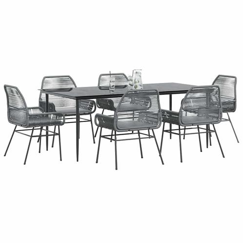 vidaXL 7-delige Tuinset met kussens poly rattan glas grijs, Tuin en Terras, Tuinsets en Loungesets, Tuinset, Nieuw, 6 zitplaatsen