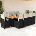 vidaXL 11-delige Bistroset met kussens poly rattan zwart, Verzenden, Nieuw, Rotan, Meer dan 8 zitplaatsen