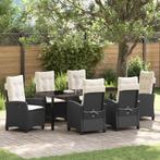 vidaXL 7-Delige Tuin Eetset Met Kussens - Zwart Poly Rattan., Tuin en Terras, Tuinstoelen, Verzenden, Nieuw, Rotan