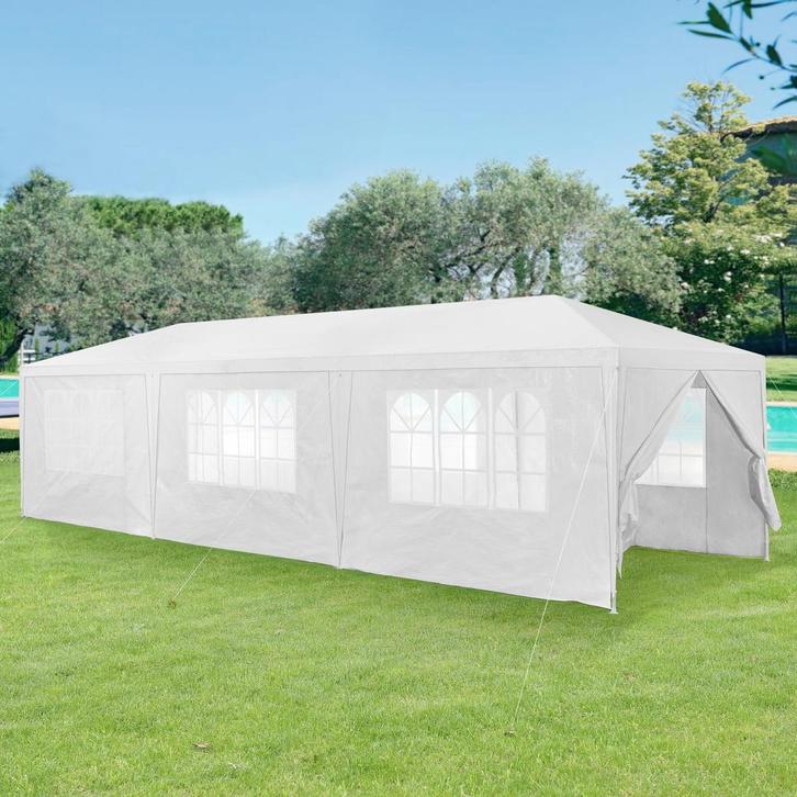 Paviljoen partytent met 8 zijwanden 9x3x2,55 m wit, Tuin en Terras, Partytenten, Verzenden