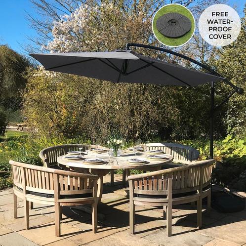 Zweefparasol + Waaiervormige parasoltegel - Grijs -, Tuin en Terras, Parasols, Verzenden