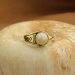 Gouden ring met parel en diamant | 0,01 ct. (parel ring), Sieraden, Tassen en Uiterlijk, Gebruikt, Overige kleuren, Ophalen of Verzenden