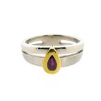 Bicolor platina ring met robijn (vintage, roze robijn), Gebruikt, Overige kleuren, Ophalen of Verzenden, 17 tot 18