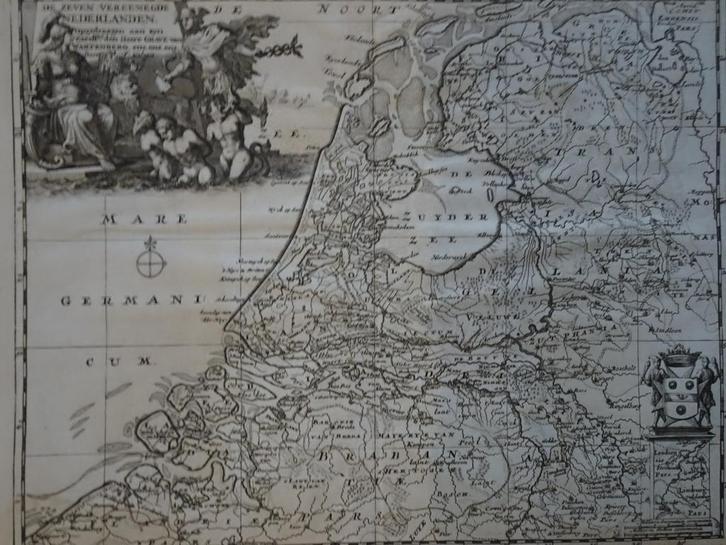 Gravure zeldzaam kaart 7 Verenigde Nederlanden Sanson 1705, Antiek en Kunst, Kunst | Etsen en Gravures, Verzenden