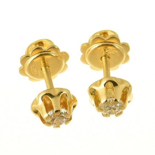 Oorstekers - 18 karaat Geel goud Diamant (Natuurlijk), Sieraden, Tassen en Uiterlijk, Antieke sieraden