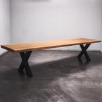 Boomstamtafel, Eettafel 300x105 massief hardhout, metaalpoot, Huis en Inrichting, Tafels | Eettafels, Overige houtsoorten, Robuust Modern