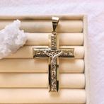 Bicolor gouden hanger van een groot kruis met corpus INRI., Sieraden, Tassen en Uiterlijk, Ophalen of Verzenden, Gebruikt, Goud