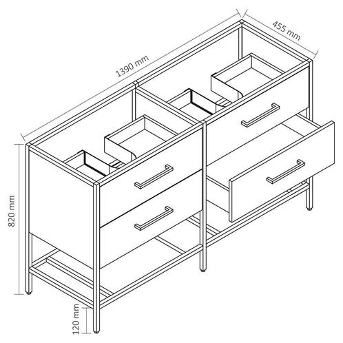 Onderkast Differnz Industrial 139 cm Bruin, Doe-het-zelf en Verbouw, Sanitair, Ophalen of Verzenden