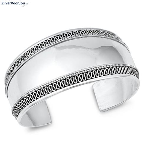 Zilveren klemarmband Bali design 32 mm, Sieraden, Tassen en Uiterlijk, Armbanden, Zilver, Nieuw, Zilver, Verzenden