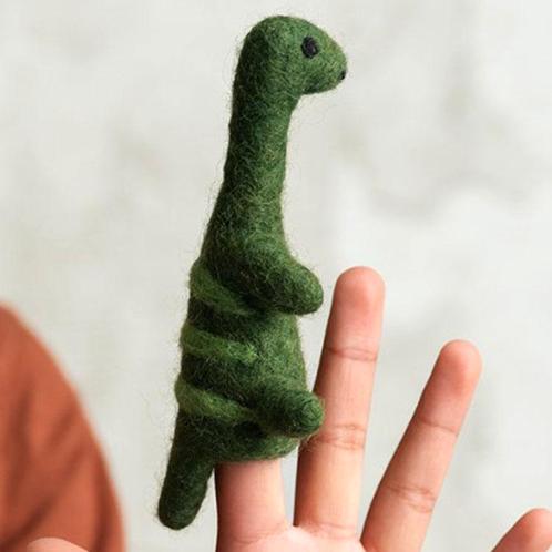 Vingerpoppetje Wolvilt - Dinosaurussen Brontosaurus Groen -, Kinderen en Baby's, Speelgoed | Poppen, Nieuw, Ophalen of Verzenden