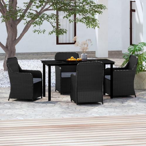 vidaXL 5-delige Tuinset met kussens zwart, Tuin en Terras, Tuinsets en Loungesets, Tuinset, Nieuw, 4 zitplaatsen, Rotan, Verzenden