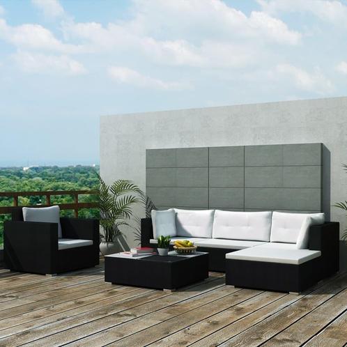 vidaXL 6-delige Loungeset met kussens poly rattan zwart, Tuin en Terras, Tuinsets en Loungesets, Loungeset, Nieuw, 6 zitplaatsen