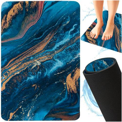 Ruhhy Luxe Badmat 80×50 cm – Marmerdesign Blauw Goud –, Huis en Inrichting, Badkamer | Badtextiel en Accessoires, Ophalen of Verzenden