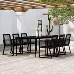 vidaXL 7-delige Tuinset zwart, Verzenden, 6 zitplaatsen, Nieuw, Rvs