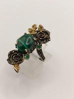 Smaragd - Verguld, Zilver, .925 Malachiet, smaragd. - Ring, Nieuw