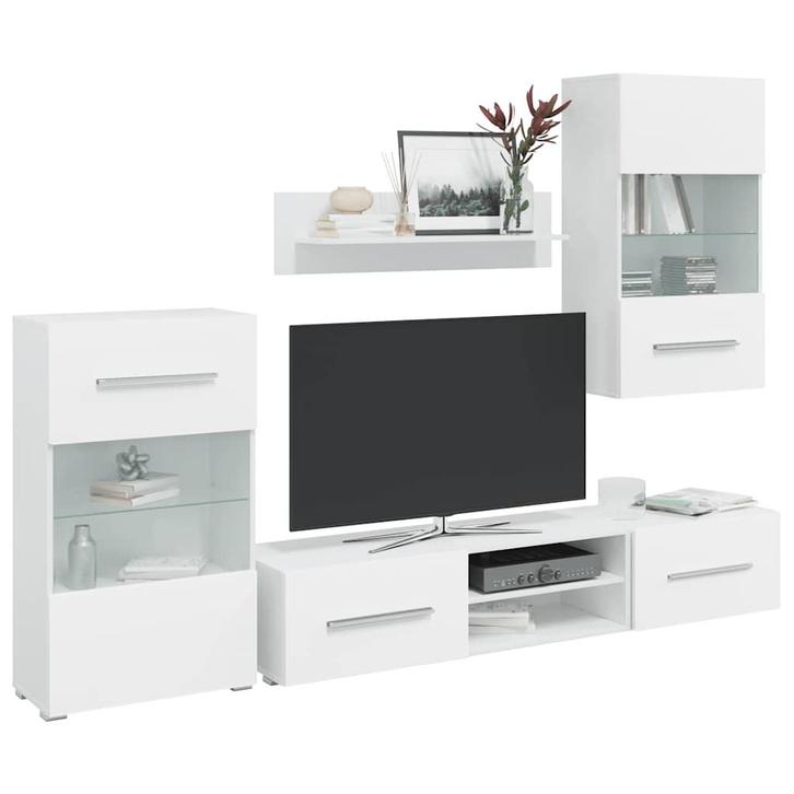 vidaXL Muurvitrine tv-meubel met LED-verlichting wit 5-delig, Huis en Inrichting, Kasten | Televisiemeubels, 25 tot 50 cm, Nieuw